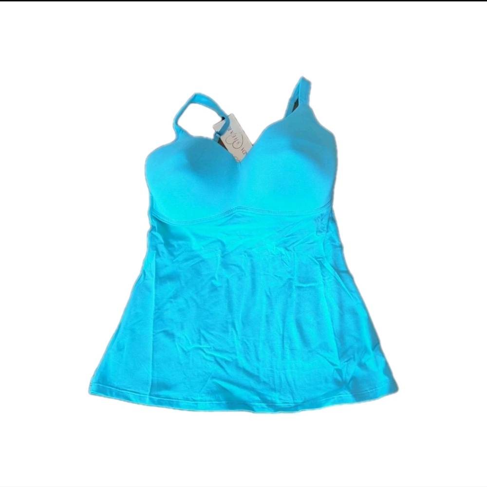 Rhonda Shear Light Blue Woman's Tank Top With Built In Bra 2X NWT